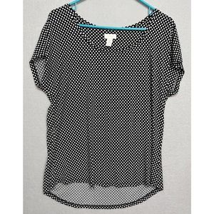 Chicos Traveler Black/White Polka Dot Scoop Neck Short Sleeve Top Size 2